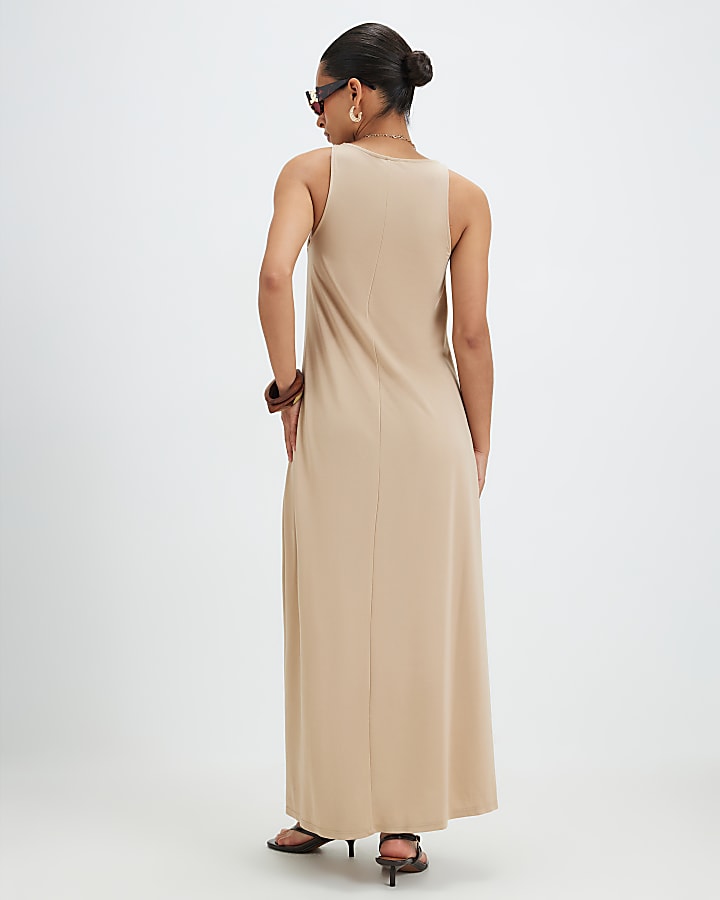 Petite Beige Modal Sleeveless Maxi Dress