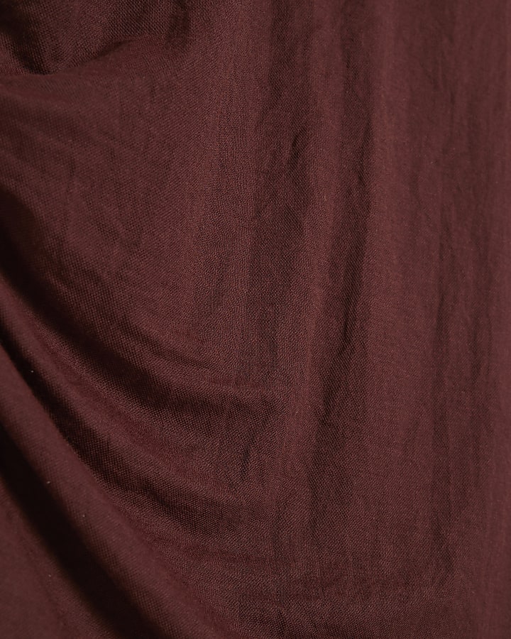 Brown Short Sleeve Asymmetric Hem Top