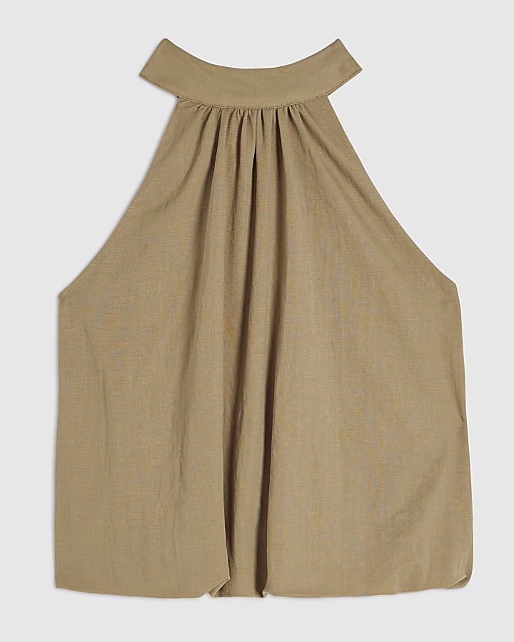Khaki Sleeveless Bubble Hem Top