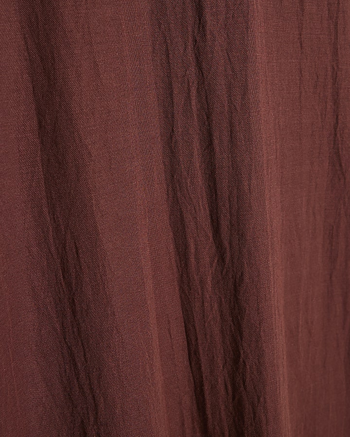 Brown Sleeveless Halter Neck Midi Dress