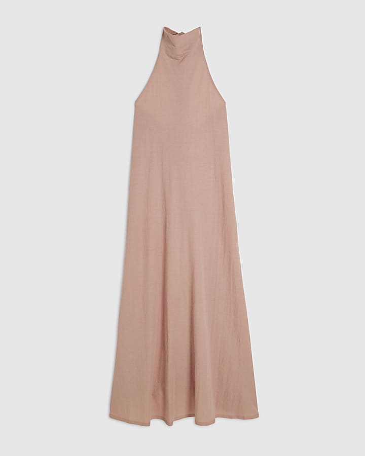 Pink Halter Neck Midi Dress