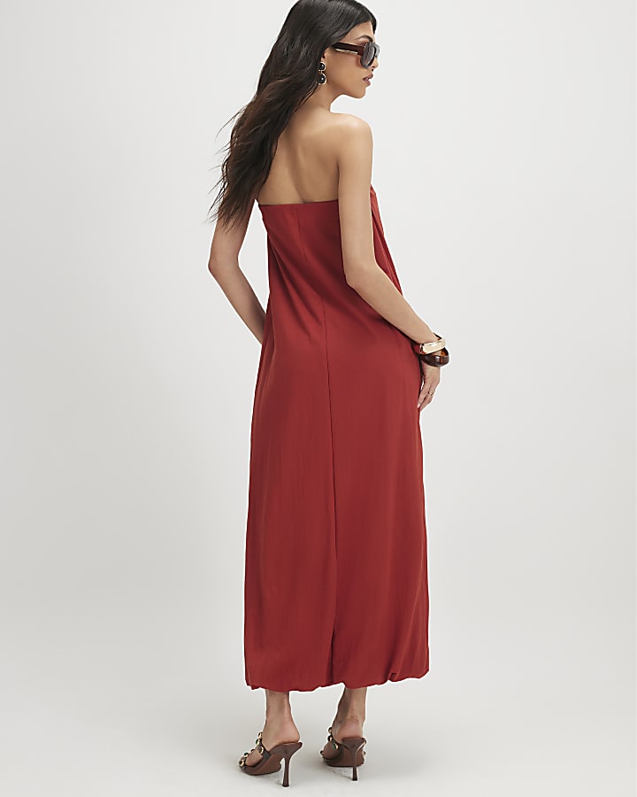 Orange Bandeau Bubble Hem Maxi Dress