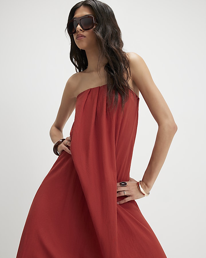 Orange Bandeau Bubble Hem Maxi Dress
