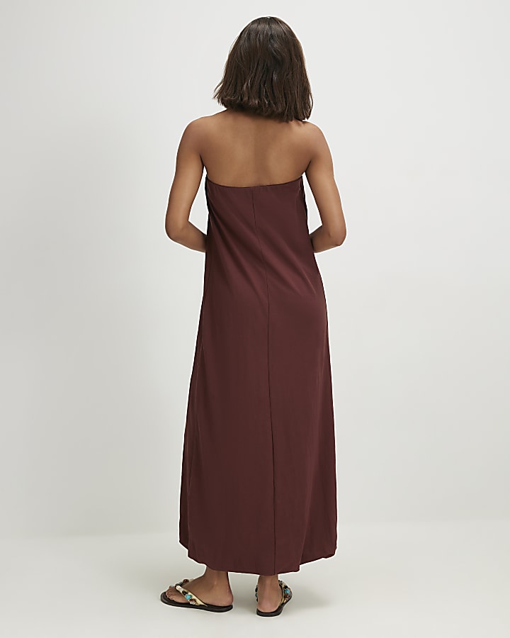 Brown Bandeau Maxi Dress