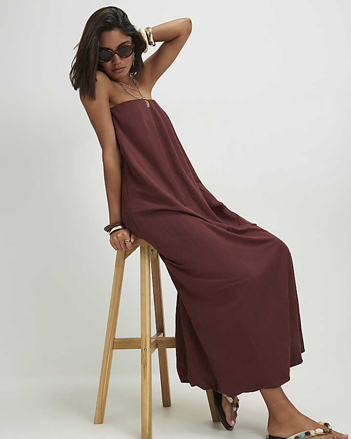 Brown Bandeau Maxi Dress
