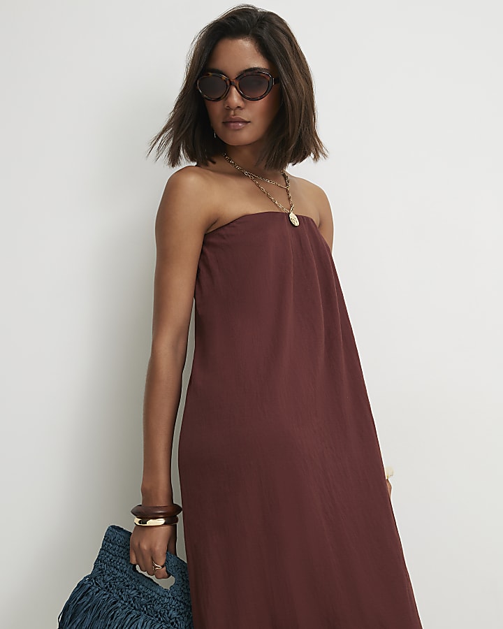 Brown Bandeau Maxi Dress
