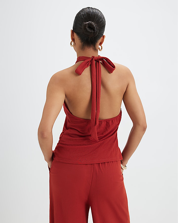 Petite Orange Halter Neck Top