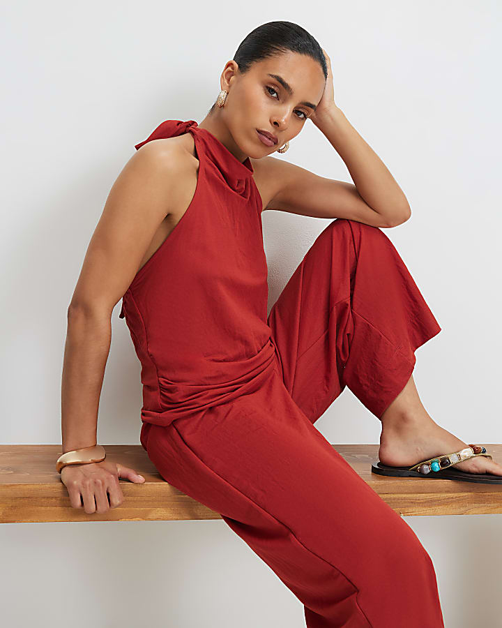 Petite Orange Halter Neck Top