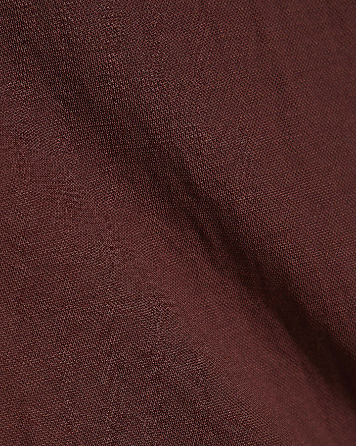 Petite Brown Short Sleeve Asymmetric Hem Top