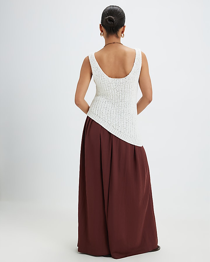 Petite Brown Circle Midi Skirt