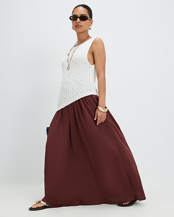 Petite Brown Circle Midi Skirt