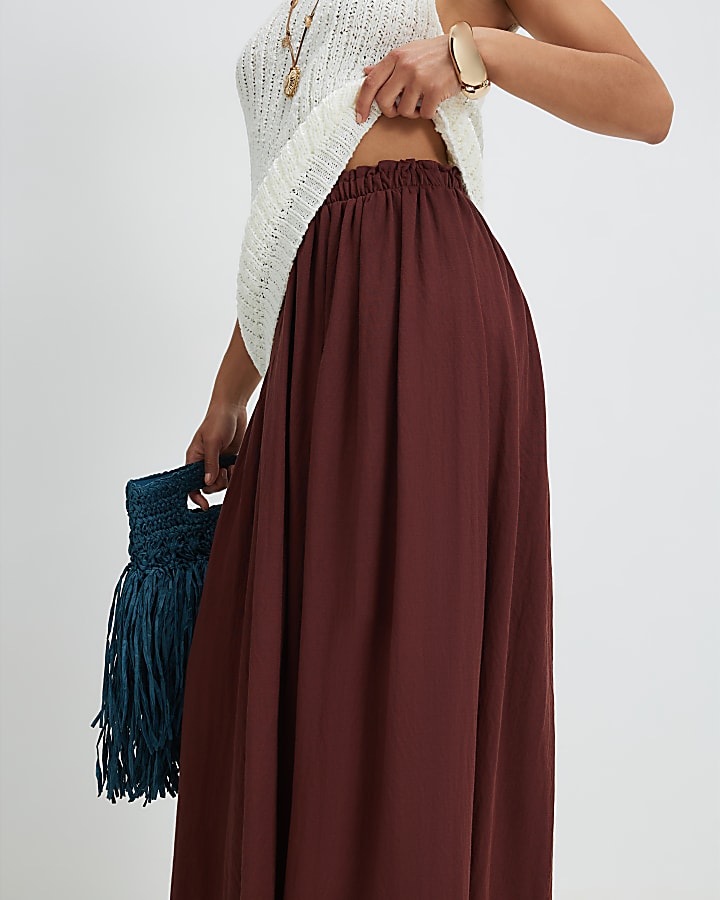 Petite Brown Circle Midi Skirt