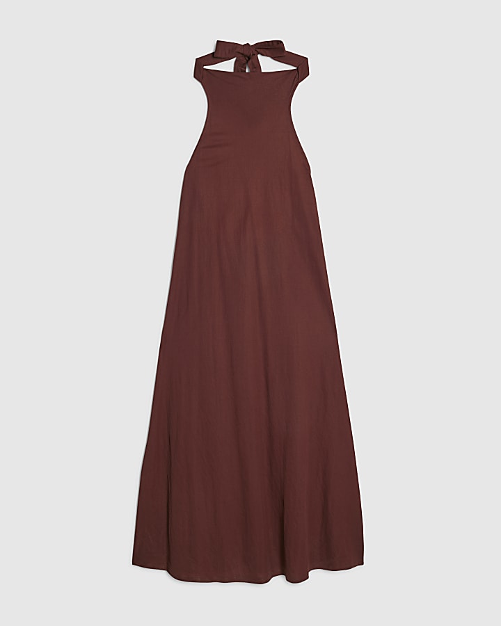 Petite Brown Halter Midi Dress