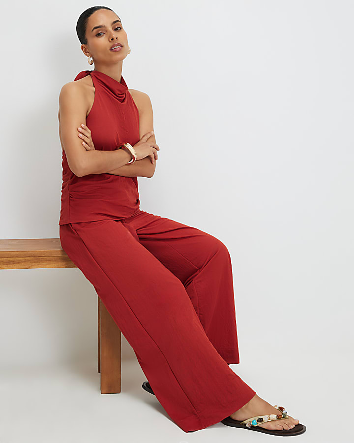 Petite Orange Wide Leg Trousers