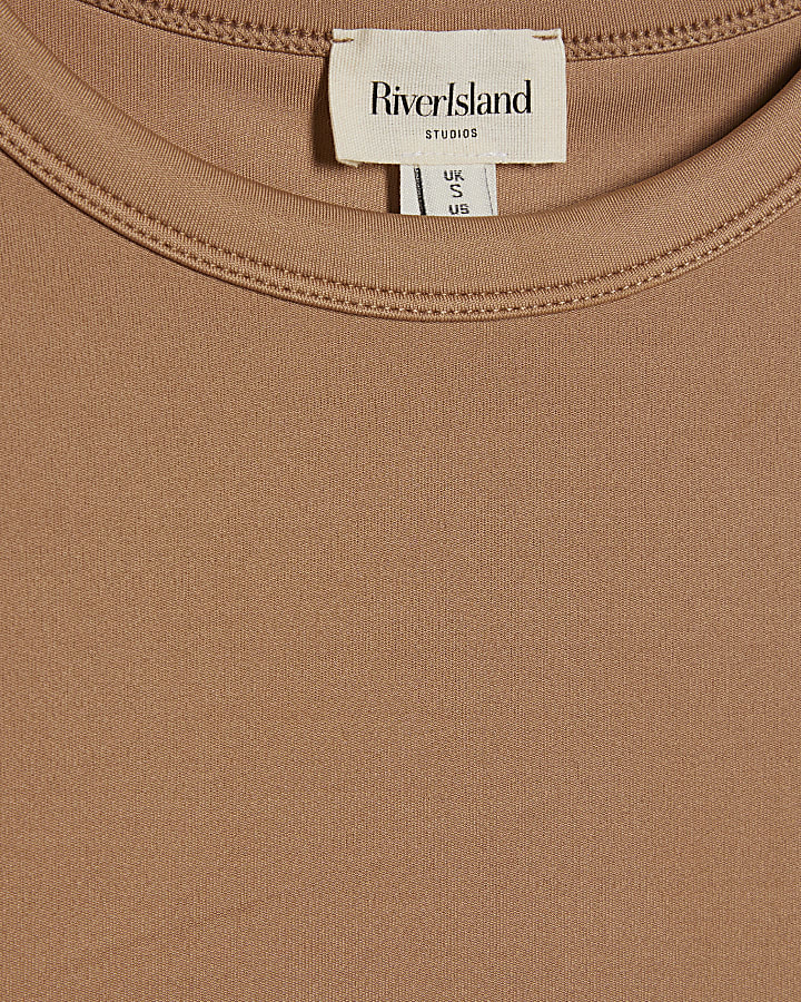 Beige Curved hem Sleeveless Tank Top