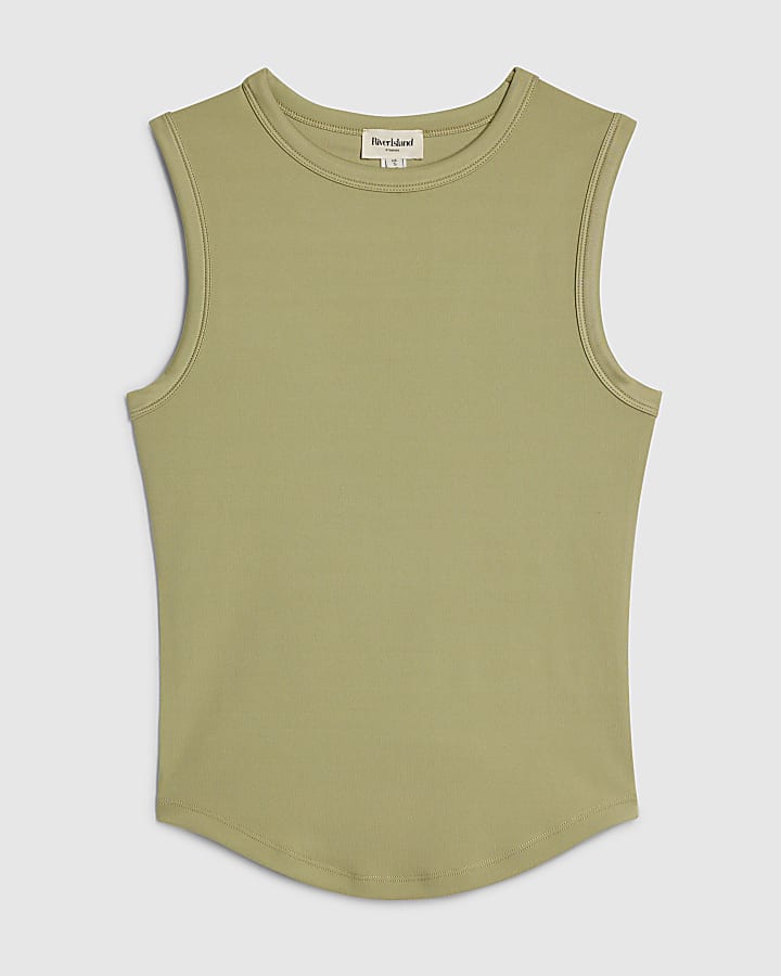 Green Curved Hem Sleeveless Tank Top
