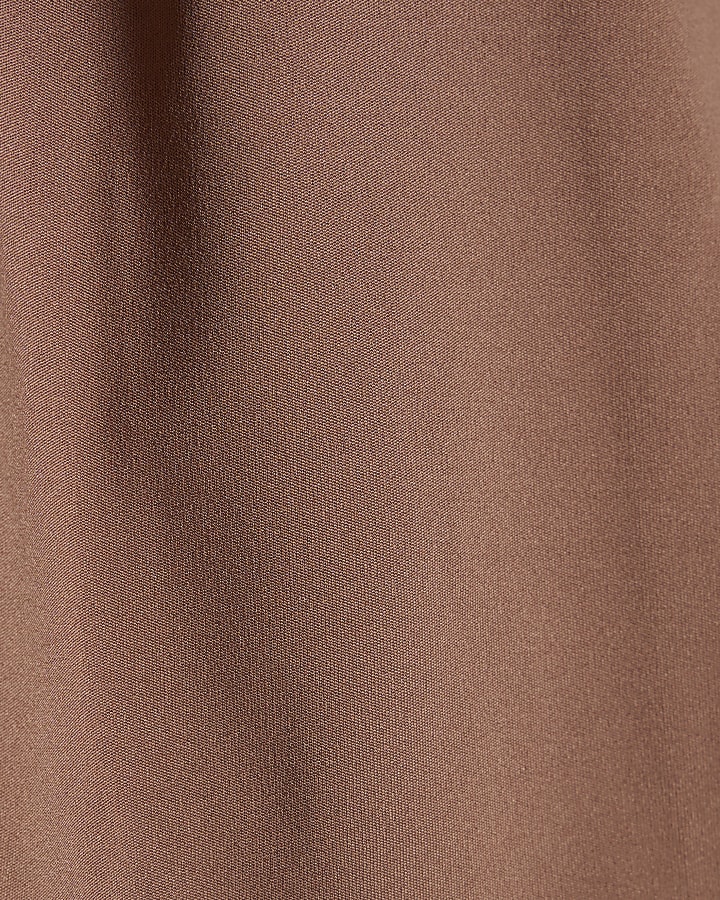 Brown Curved hem Short Sleeve T-shirt