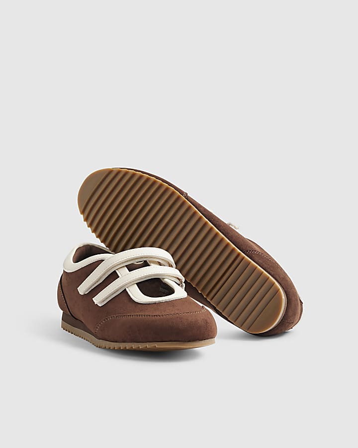 Brown Double Strap Sneakerina Ballet Trainers