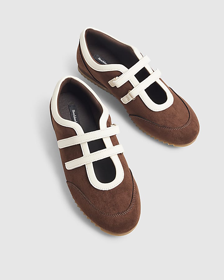 Brown Double Strap Sneakerina Ballet Trainers