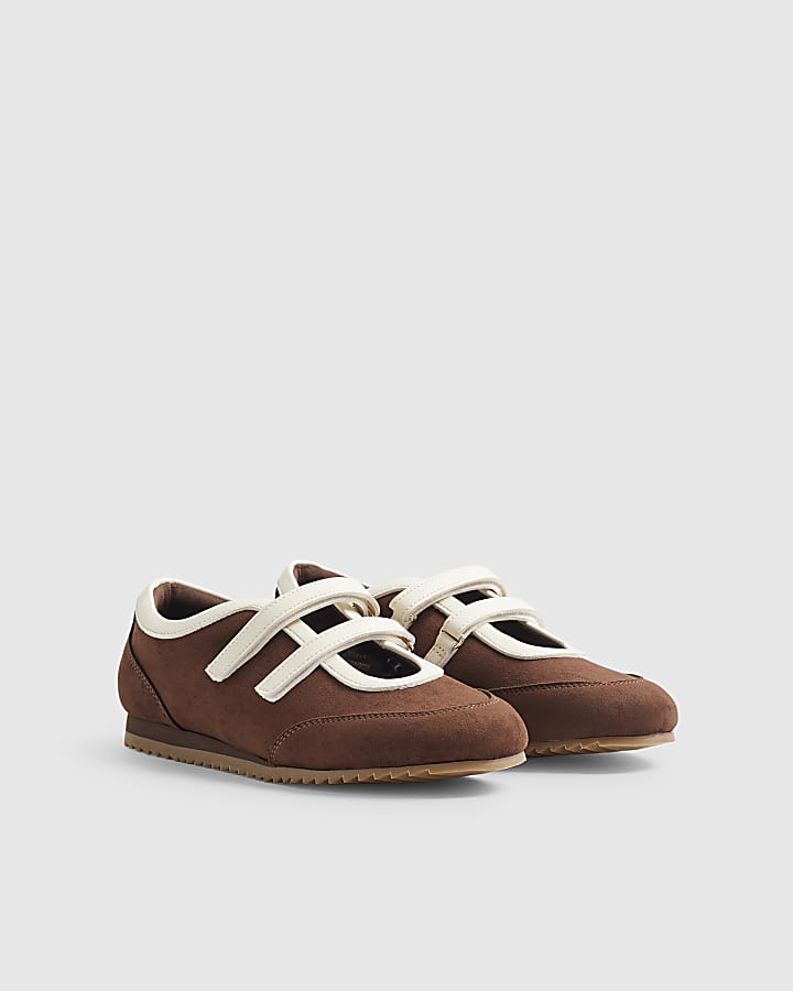 Brown Double Strap Sneakerina Ballet Trainers