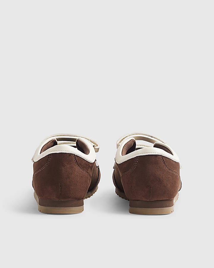 Brown Double Strap Sneakerina Ballet Trainers