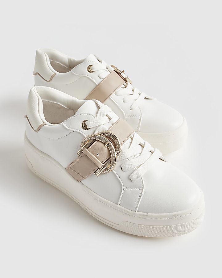 White Diamante Buckle Chunky Trainers