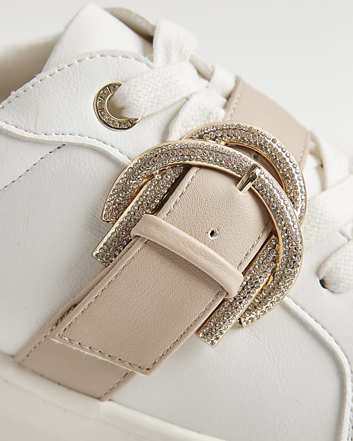 White Diamante Buckle Chunky Trainers