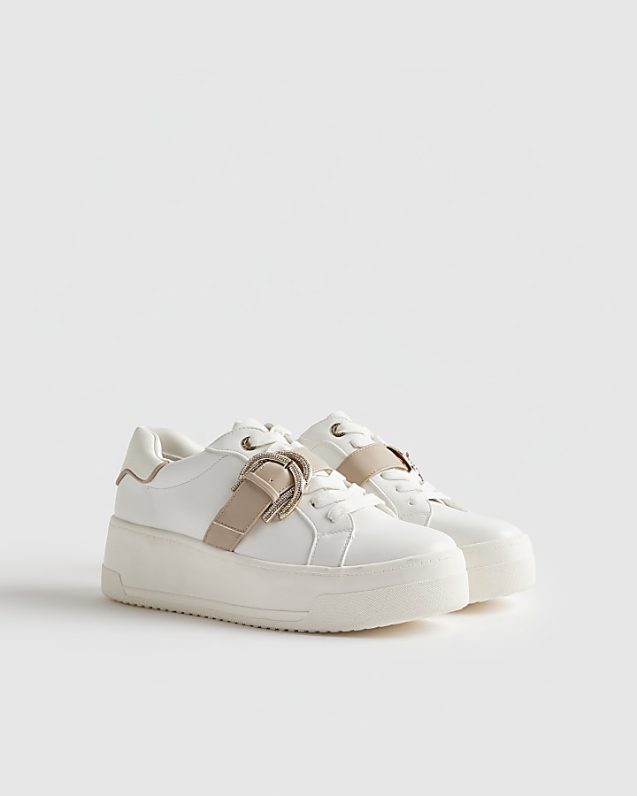 White Diamante Buckle Chunky Trainers