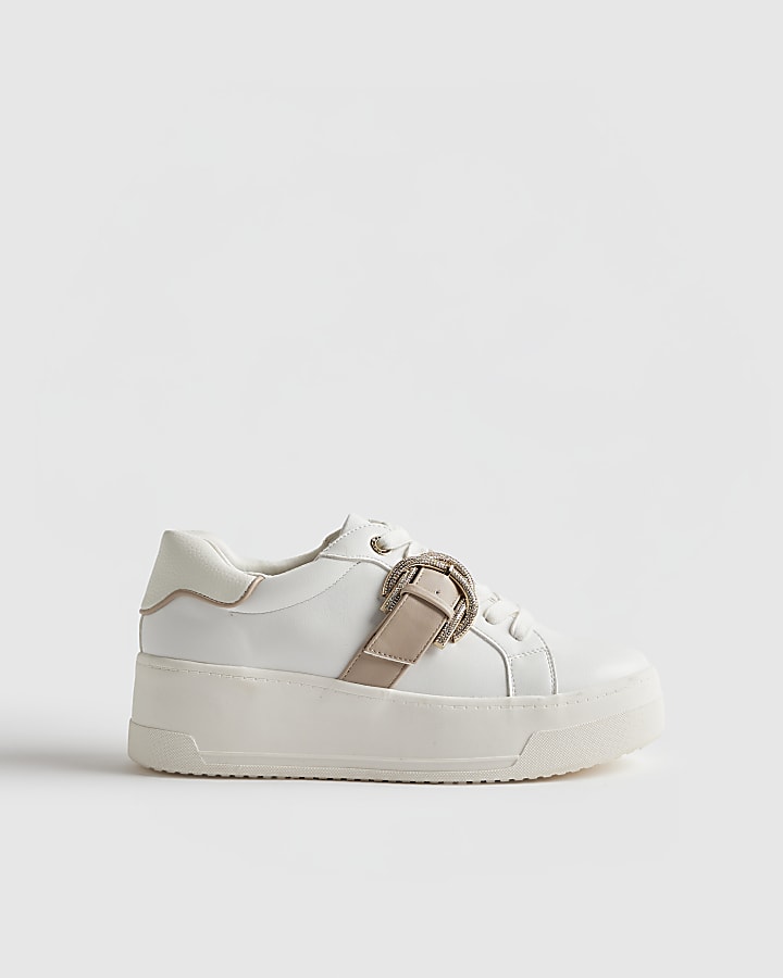 White Diamante Buckle Chunky Trainers