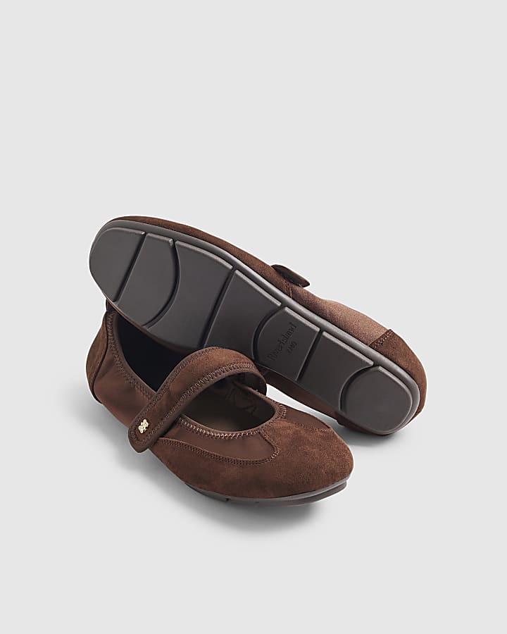 Brown Velcro Strap Sneakerina Ballet Pumps