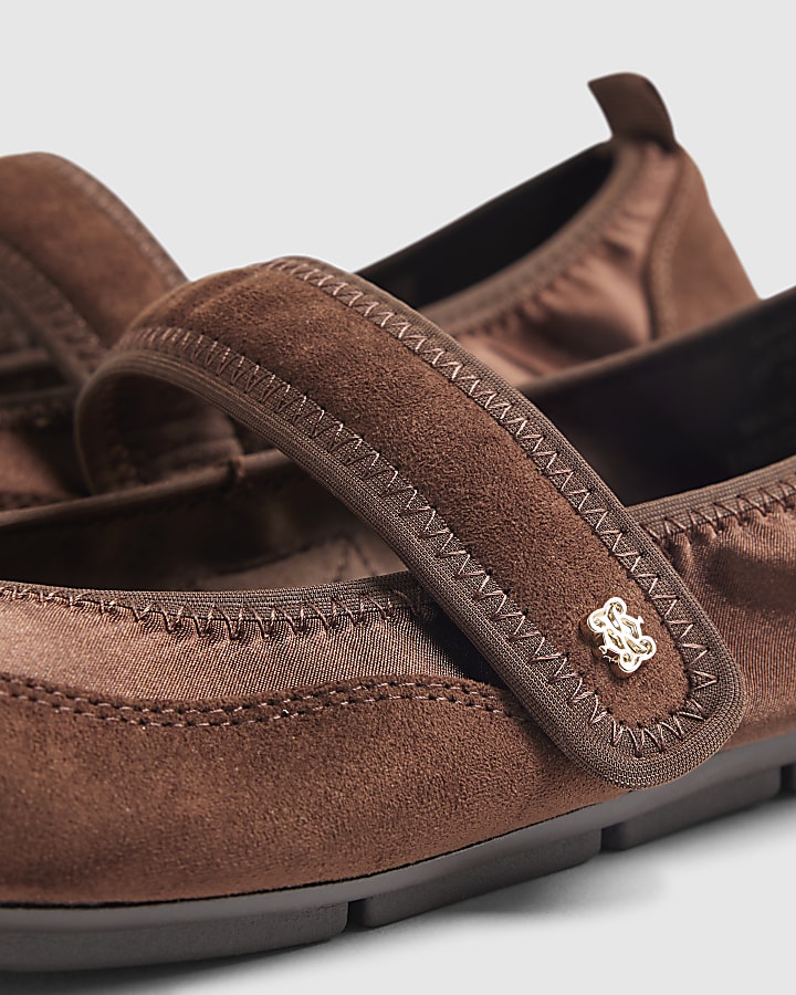 Brown Velcro Strap Sneakerina Ballet Pumps