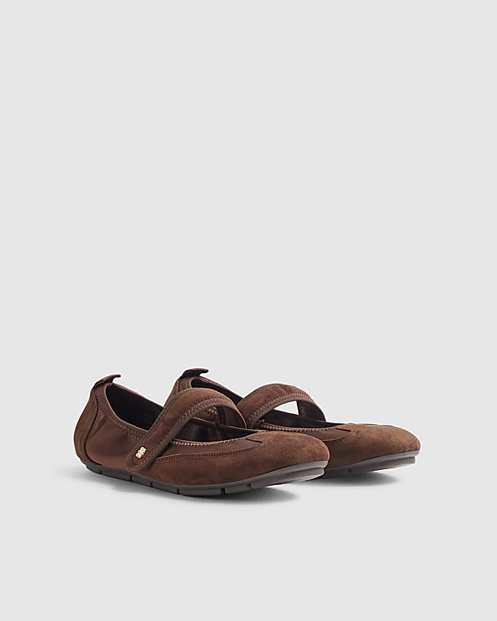Brown Velcro Strap Sneakerina Ballet Pumps