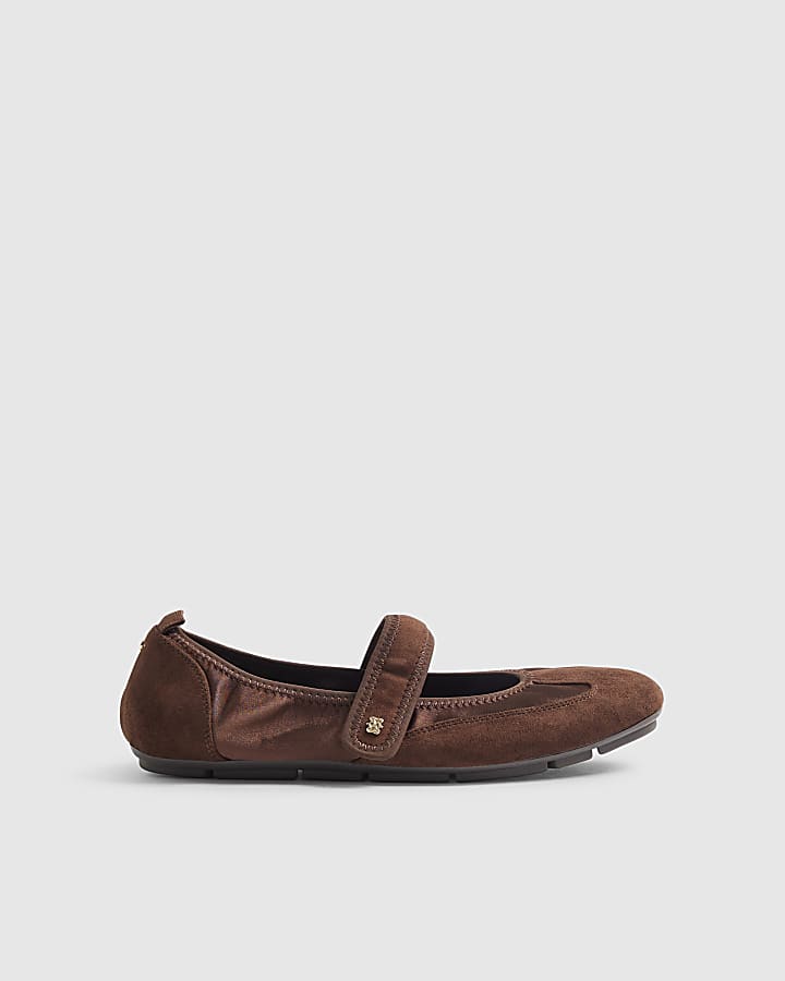 Brown Velcro Strap Sneakerina Ballet Pumps