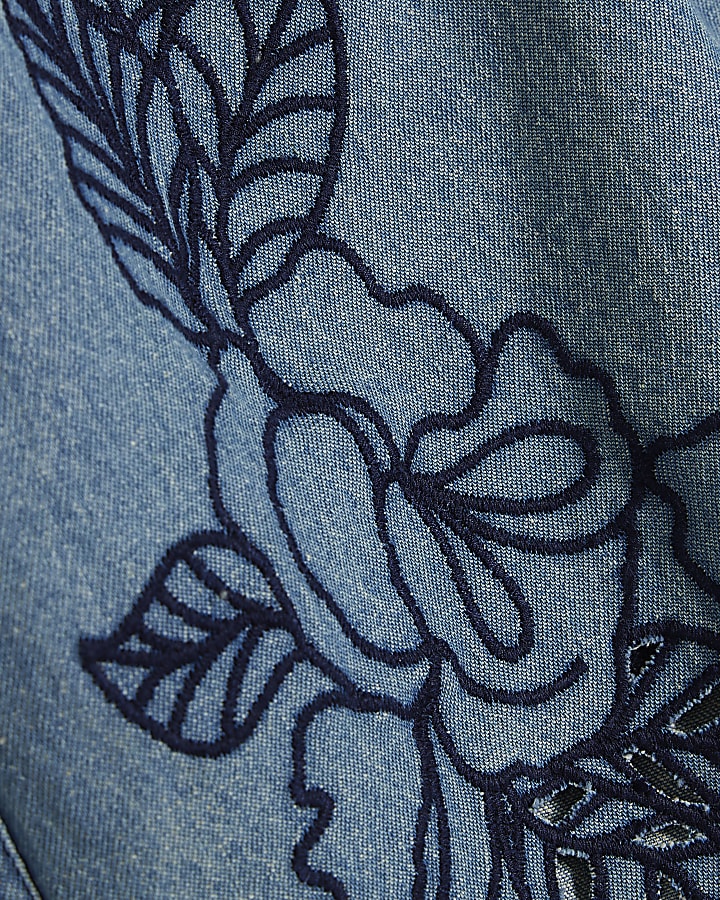 Blue Denim Broderie Shorts
