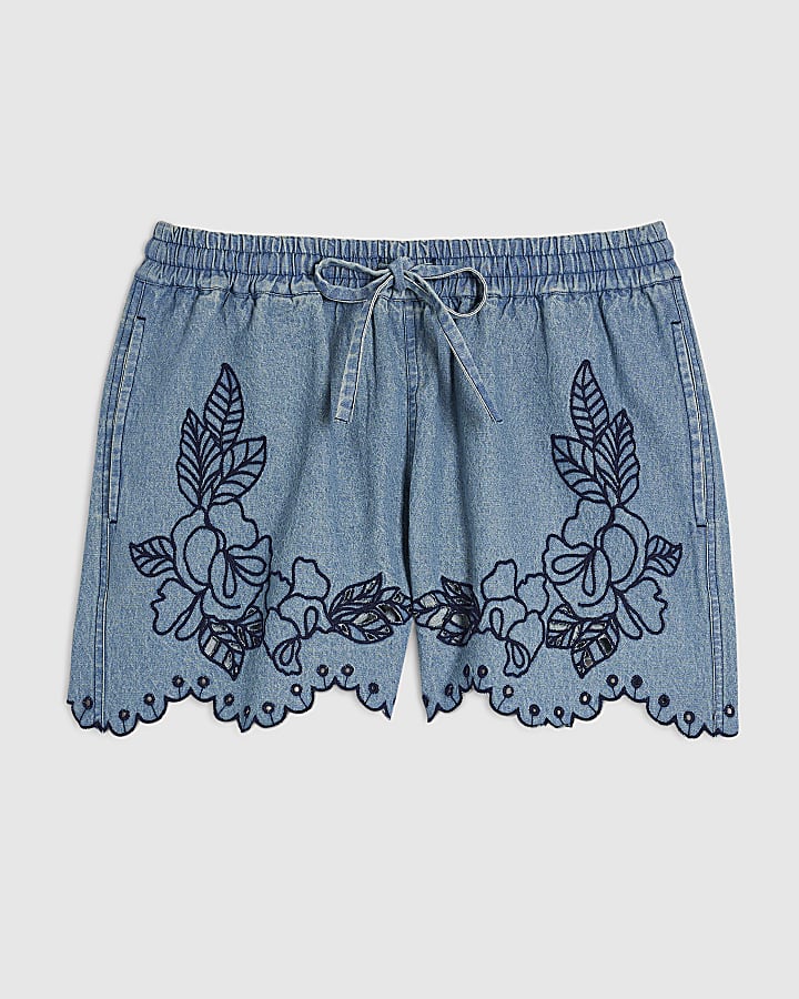 Blue Denim Broderie Shorts