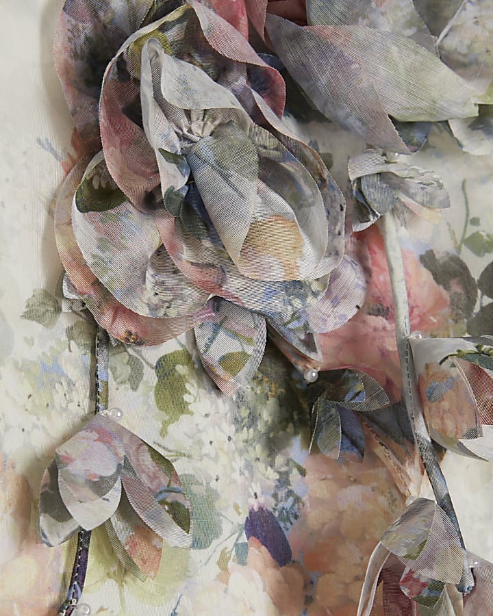 White Floral 3D Flower Mini Dress