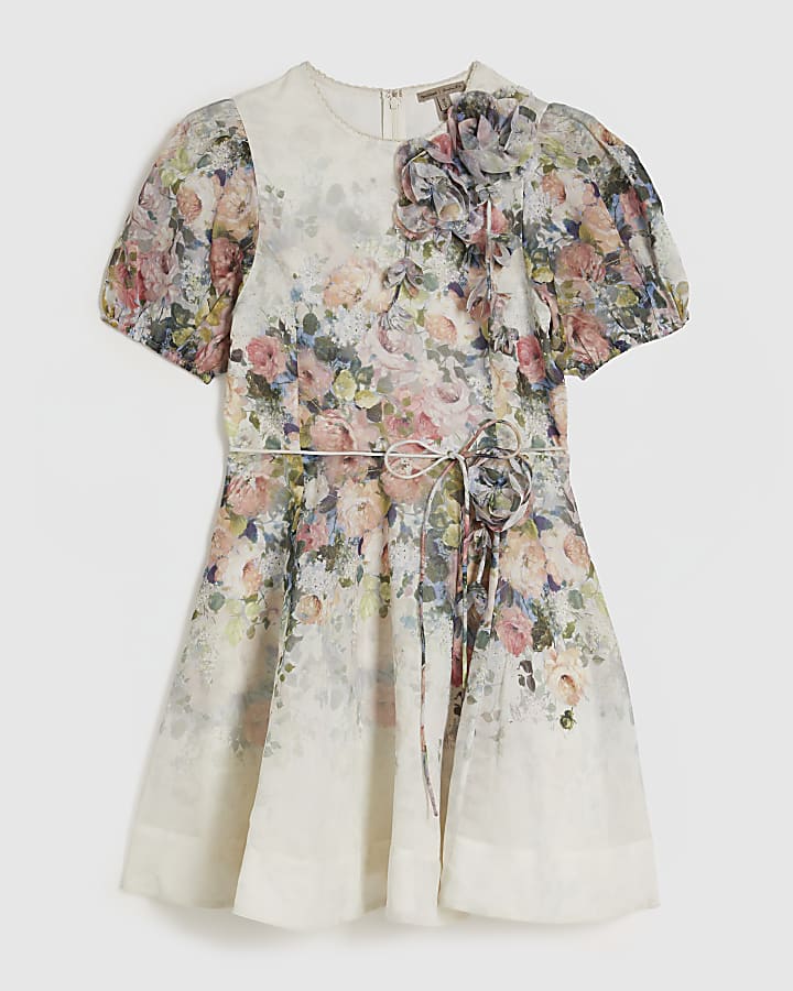 White Floral 3D Flower Mini Dress