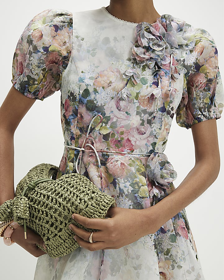 White Floral 3D Flower Mini Dress