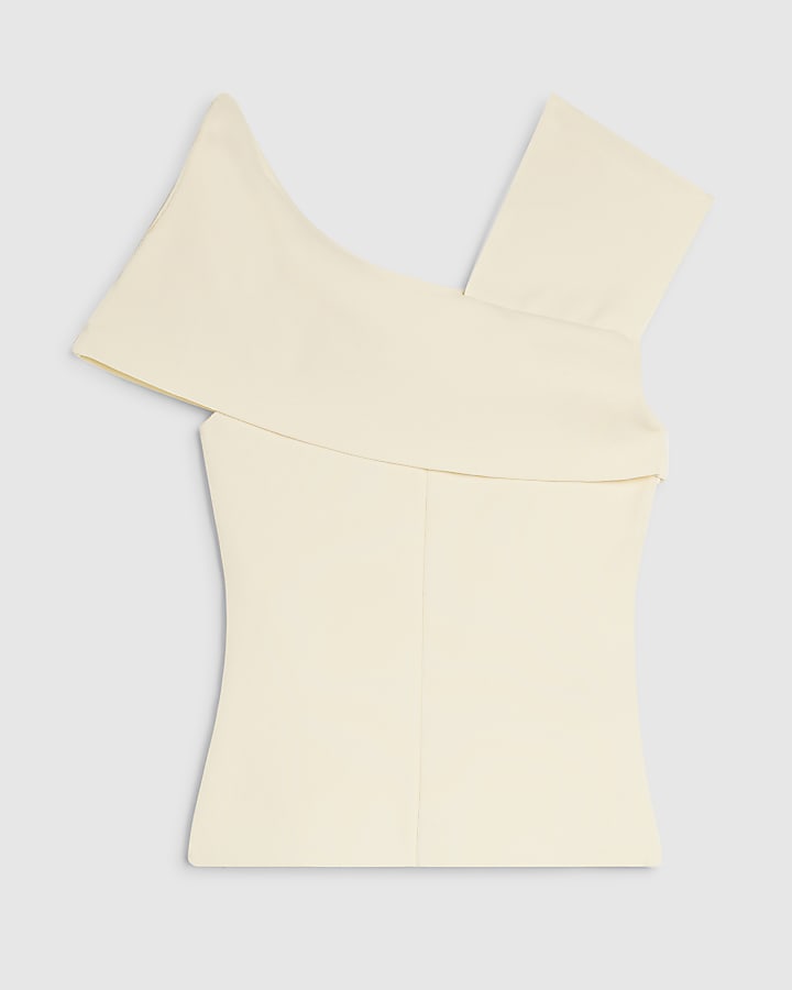 Cream Knitted One Shoulder Bardot Top
