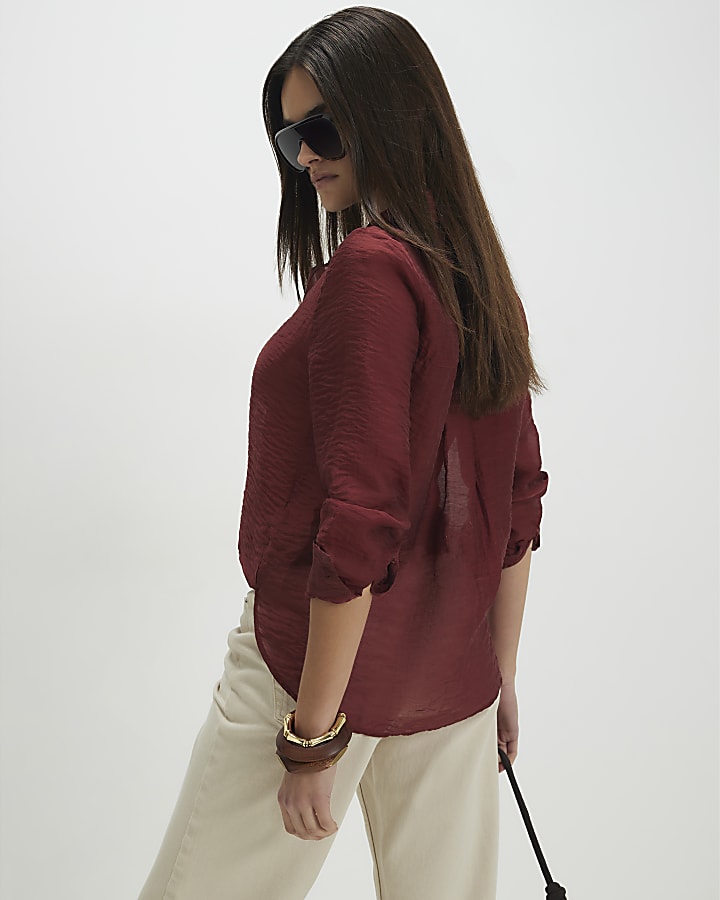 Red Oversized Long Sleeve Blouse