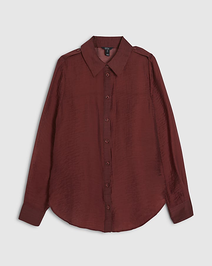 Red Oversized Long Sleeve Blouse