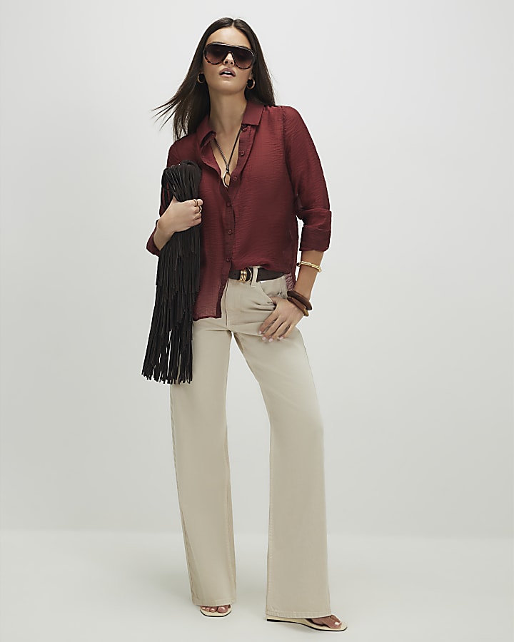 Red Oversized Long Sleeve Blouse