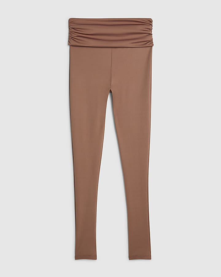 Brown Ruched Waistband Leggings