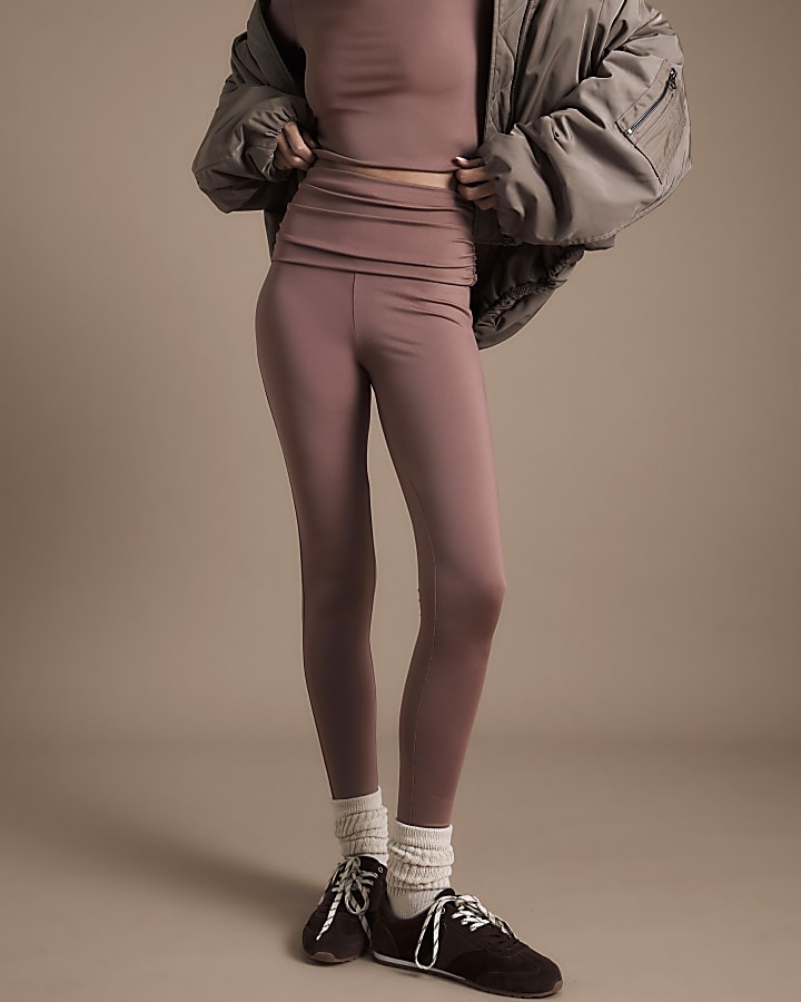 Brown Ruched Waistband Leggings