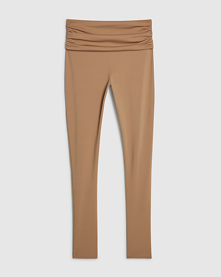 Beige Ruched Waistband Leggings