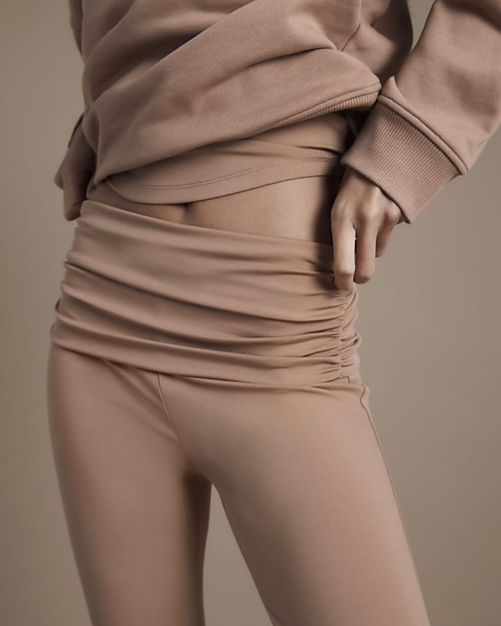 Beige Ruched Waistband Leggings