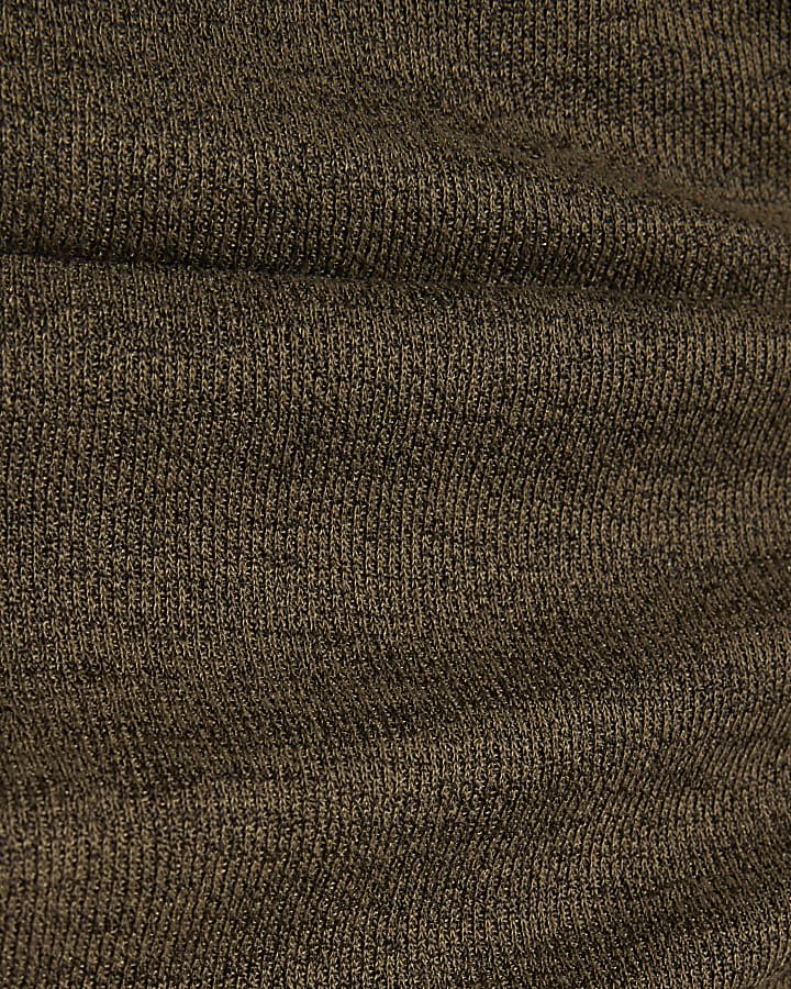 Khaki Short Sleeve Ruched Hem Drape Top