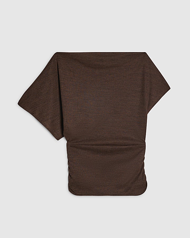 Brown Banded Hem Drape Top
