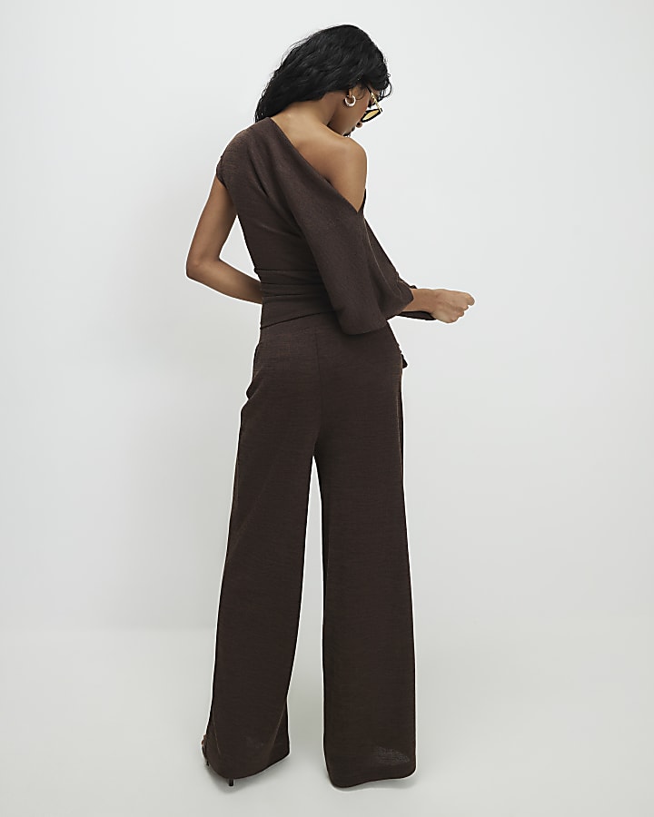 Brown Banded Hem Drape Top