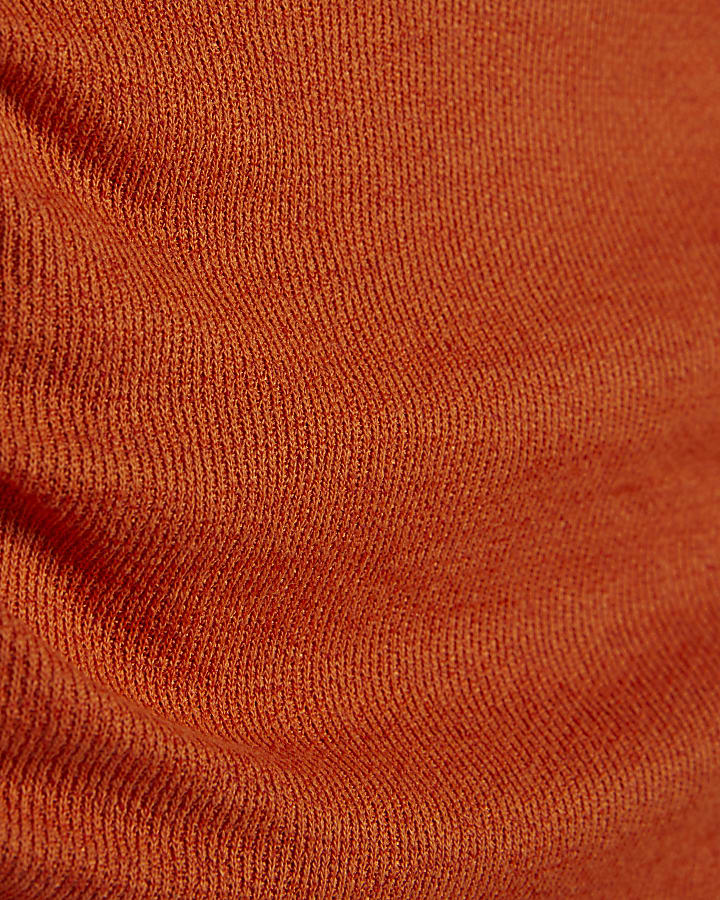 Orange Short Sleeve Fitted Hem Drape Top